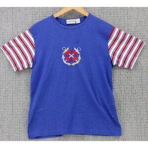 Vintage Essential Elements Nautical Shirt Women Small S Striped Embroidered 90s